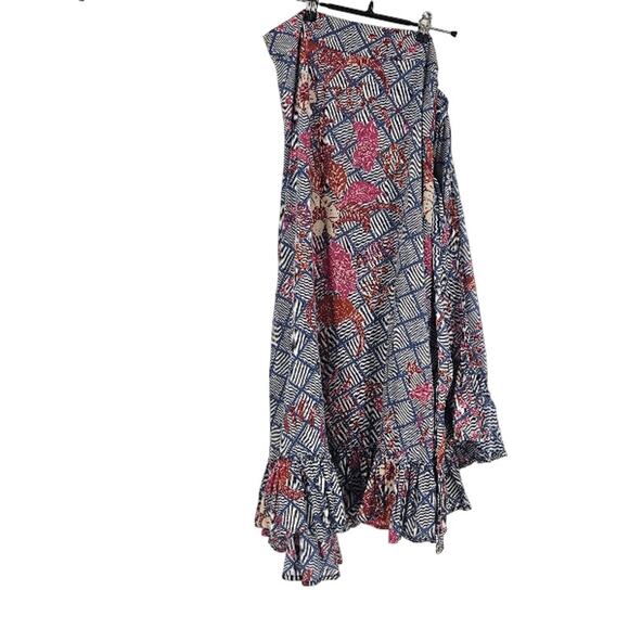 Apiece Apart Feliz Wrap Skirt Blue Red Floral Check Ruffle Hem Midi Size 0 - Picture 3 of 7